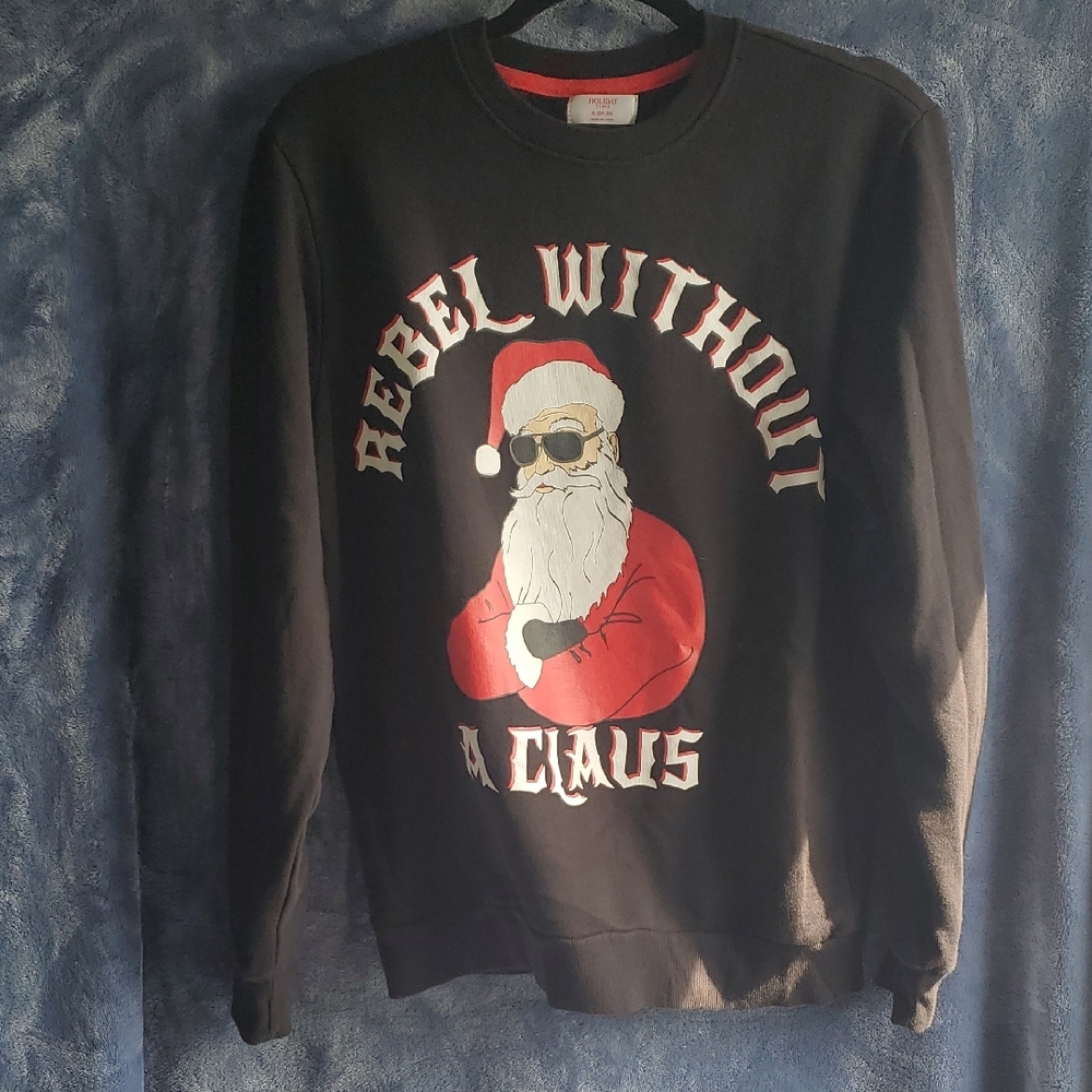 Men's Fifth Sun Black and Red Crewneck Sweater with Festive Pug Design Size S